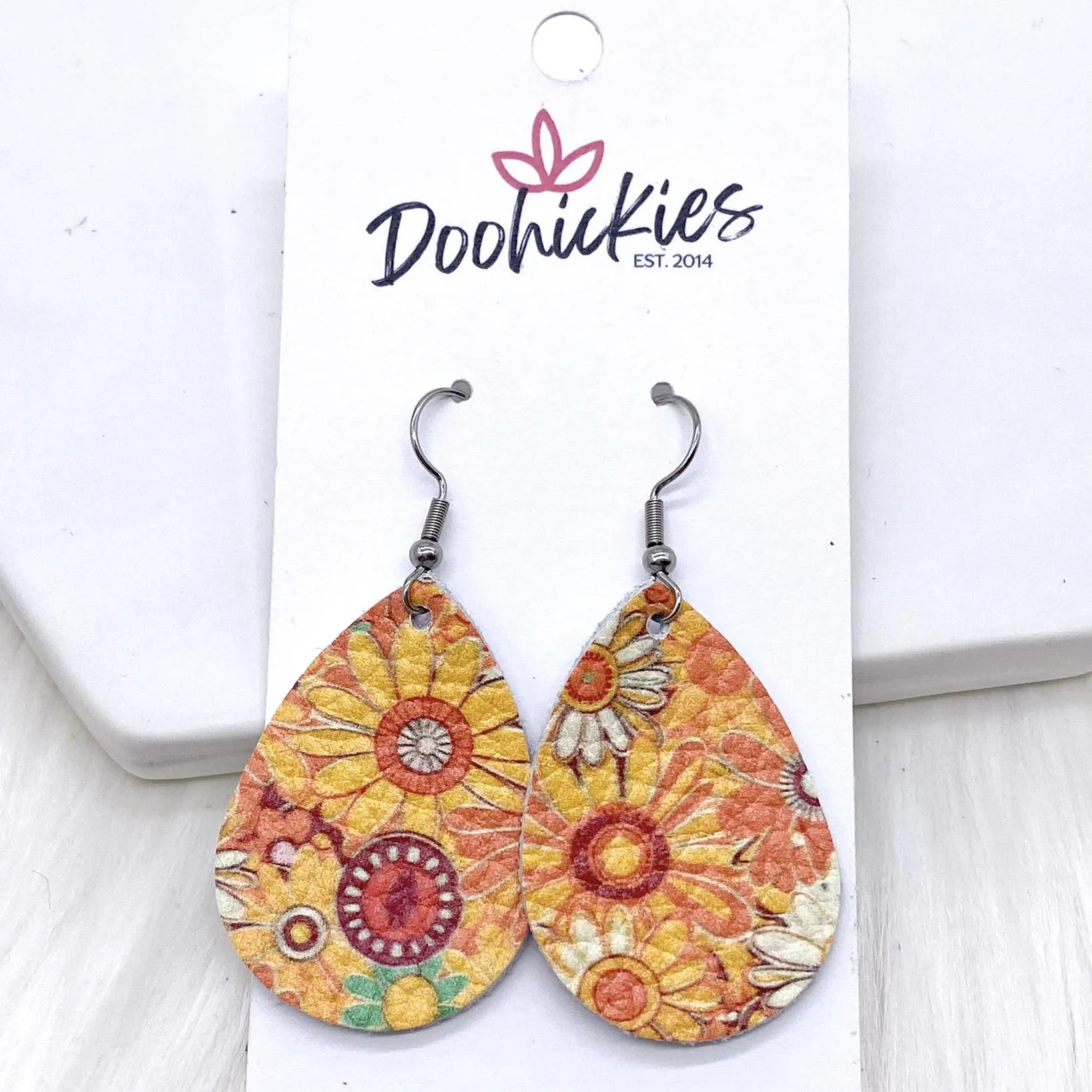 1.5" Boho Daisies Mini Collection -Fall Leather Earrings