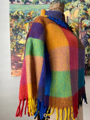 1950s Rainbow Loomed Checkered Fringe Sweater