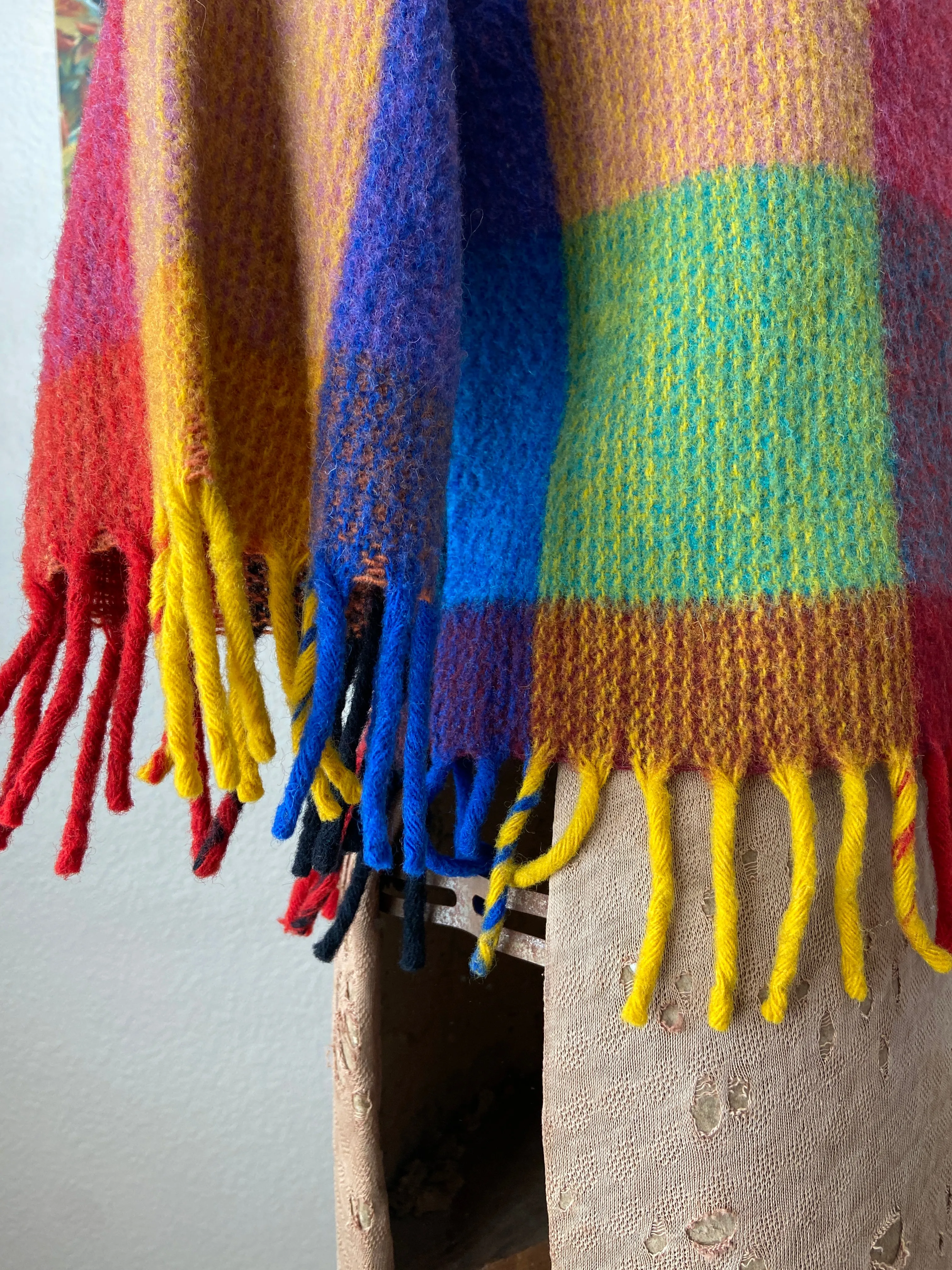 1950s Rainbow Loomed Checkered Fringe Sweater