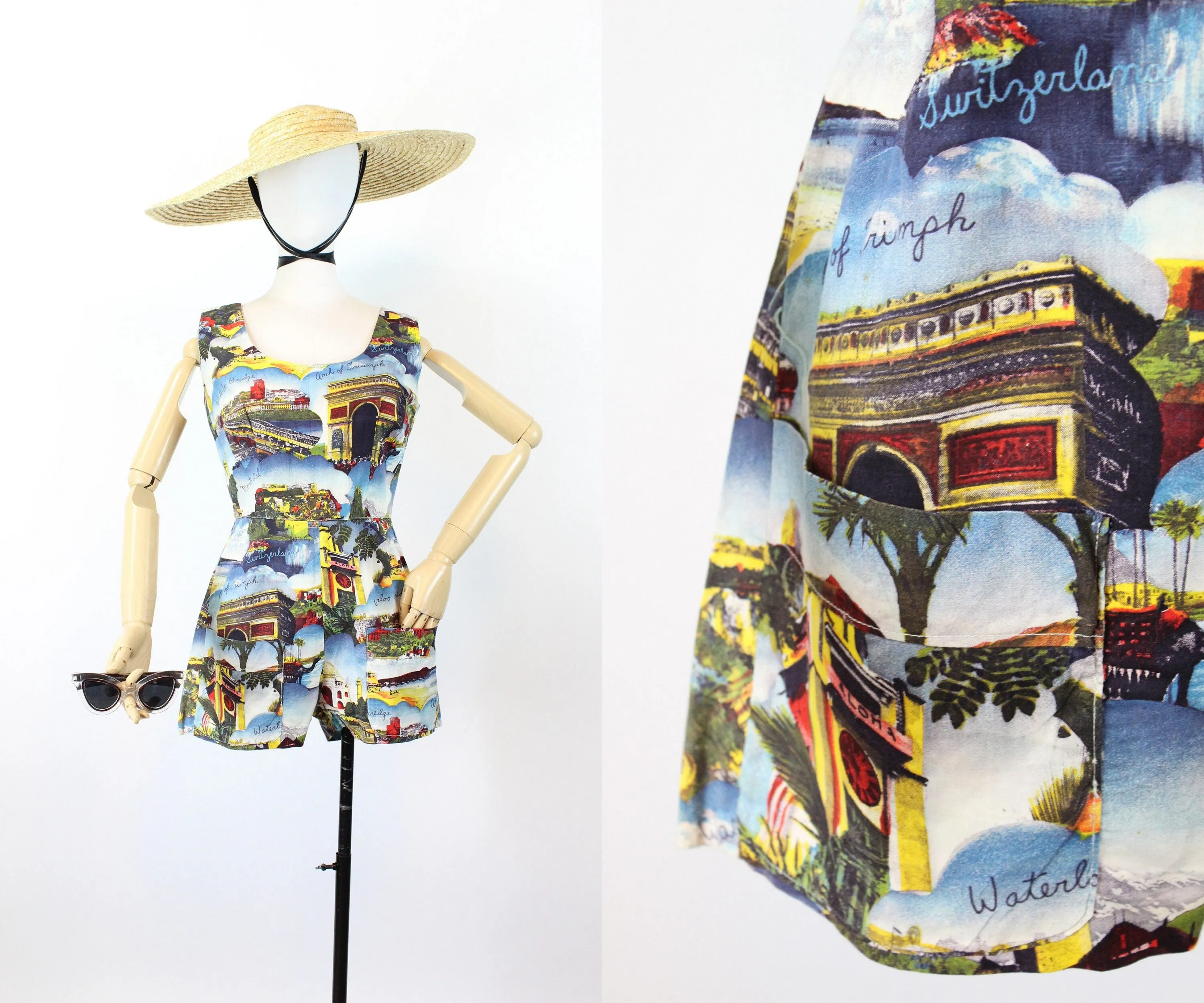 1950s TRAVEL novelty print paris monte carlo romper small | new spring summer