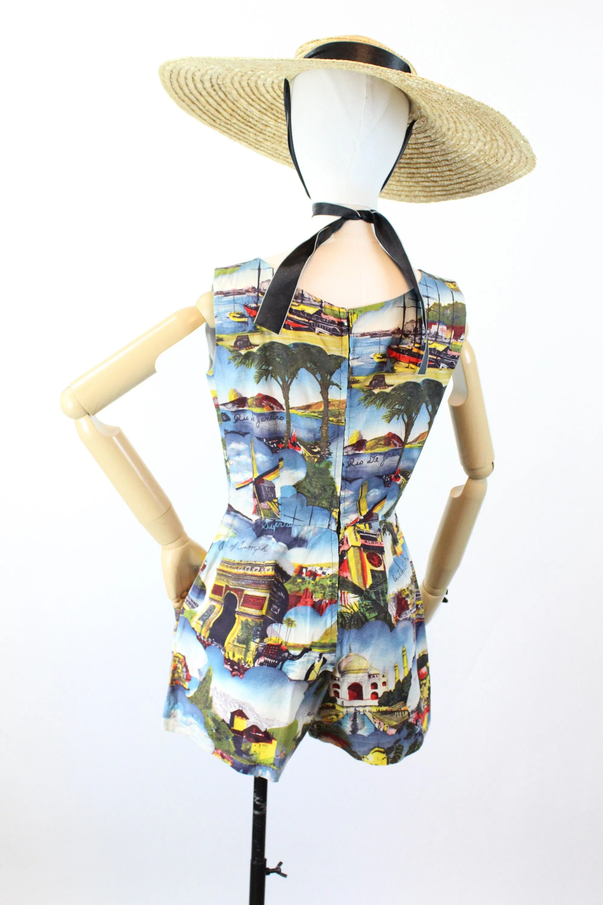 1950s TRAVEL novelty print paris monte carlo romper small | new spring summer