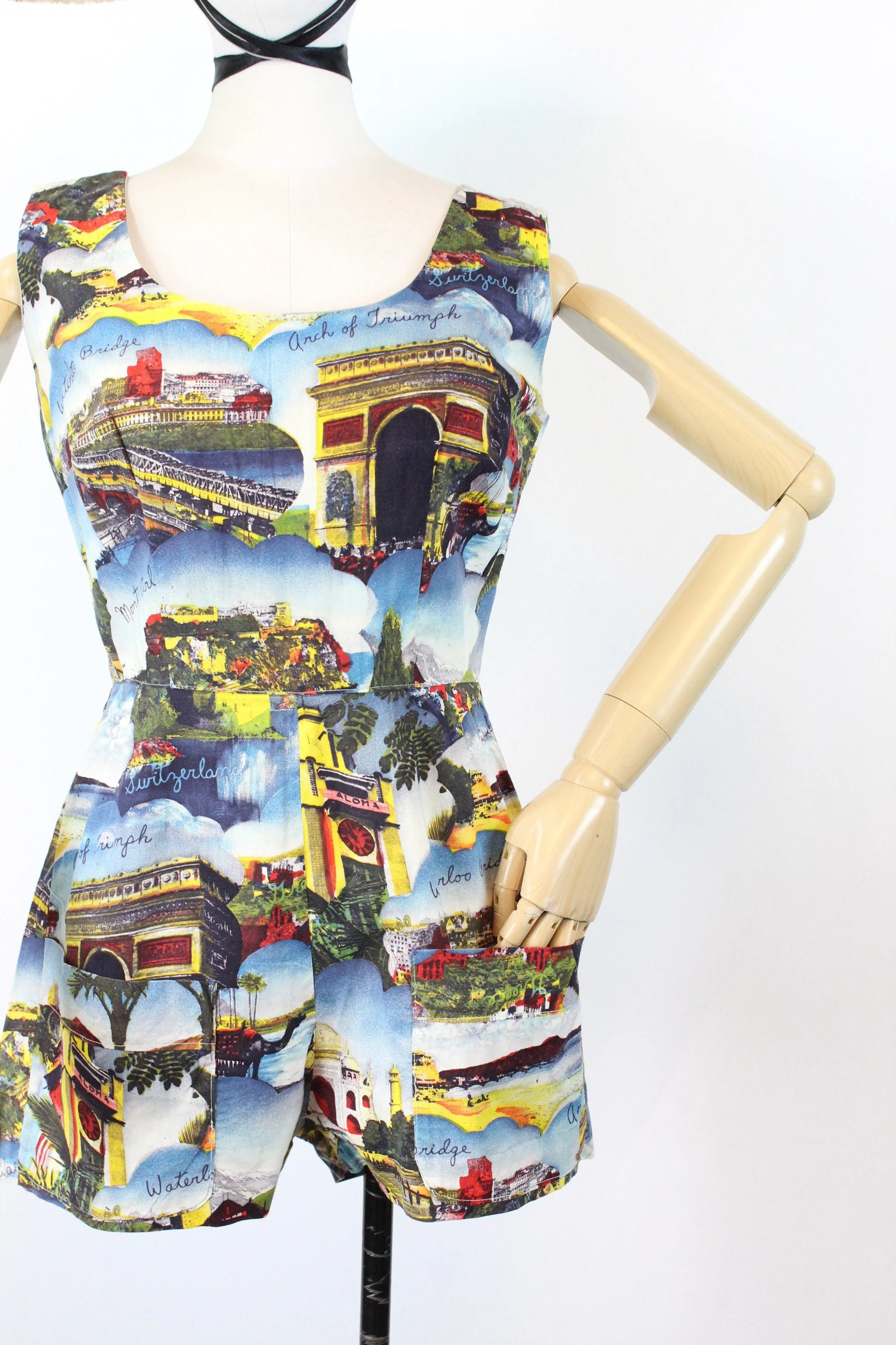 1950s TRAVEL novelty print paris monte carlo romper small | new spring summer