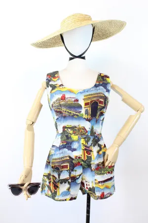 1950s TRAVEL novelty print paris monte carlo romper small | new spring summer