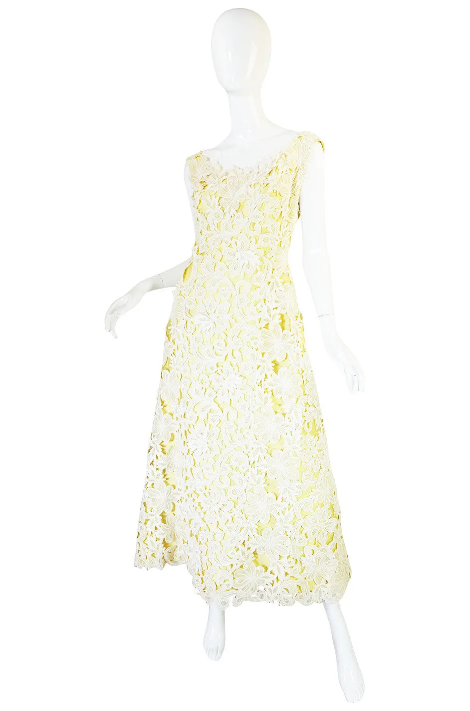 1960s Lace Overlay Sara Fredericks Sculptural Silk Dress