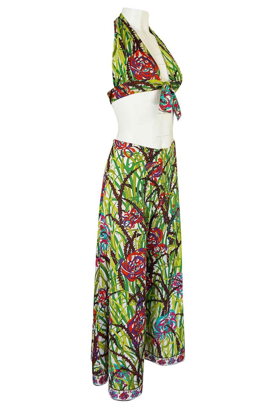 1960s Pucci Rare Printed Cotton Halter Top & Wide Leg Pant Set