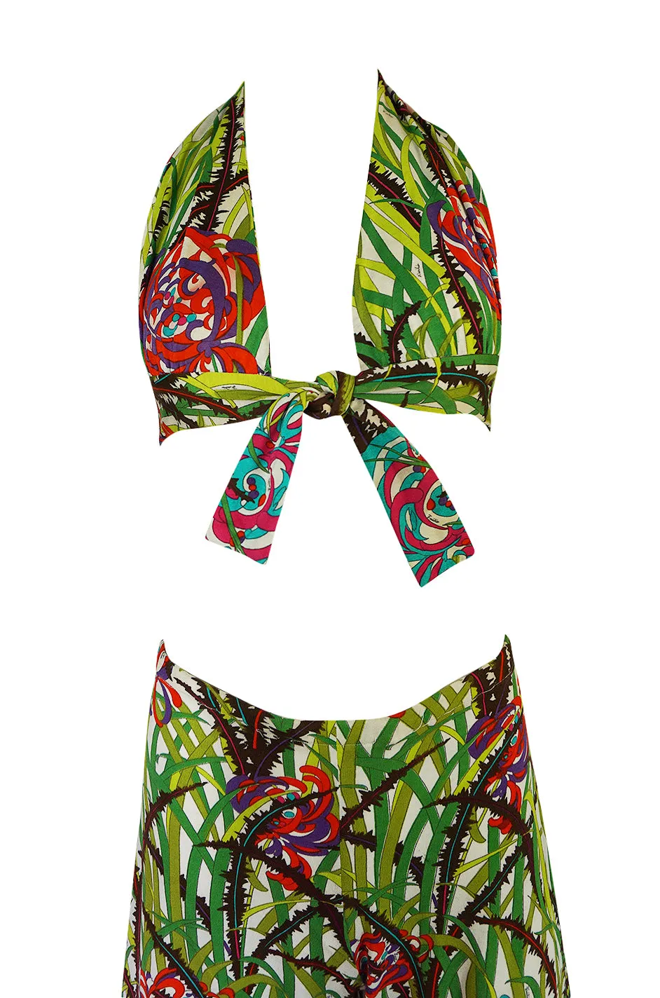1960s Pucci Rare Printed Cotton Halter Top & Wide Leg Pant Set