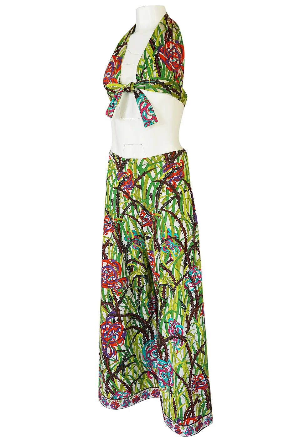 1960s Pucci Rare Printed Cotton Halter Top & Wide Leg Pant Set