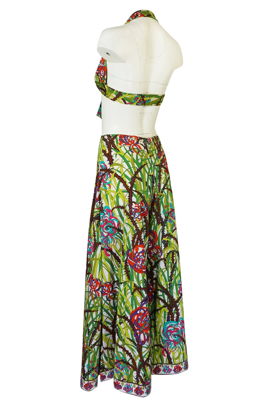 1960s Pucci Rare Printed Cotton Halter Top & Wide Leg Pant Set