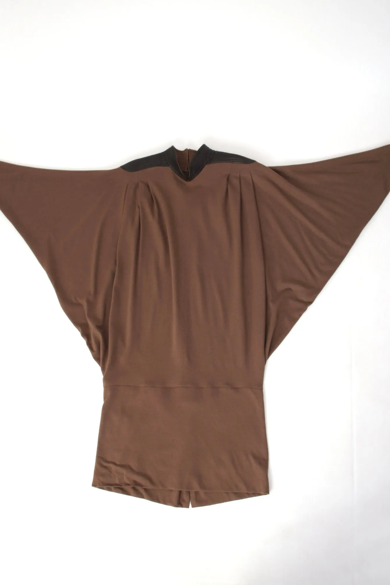 1980s Wool & Leather Batwing Dress