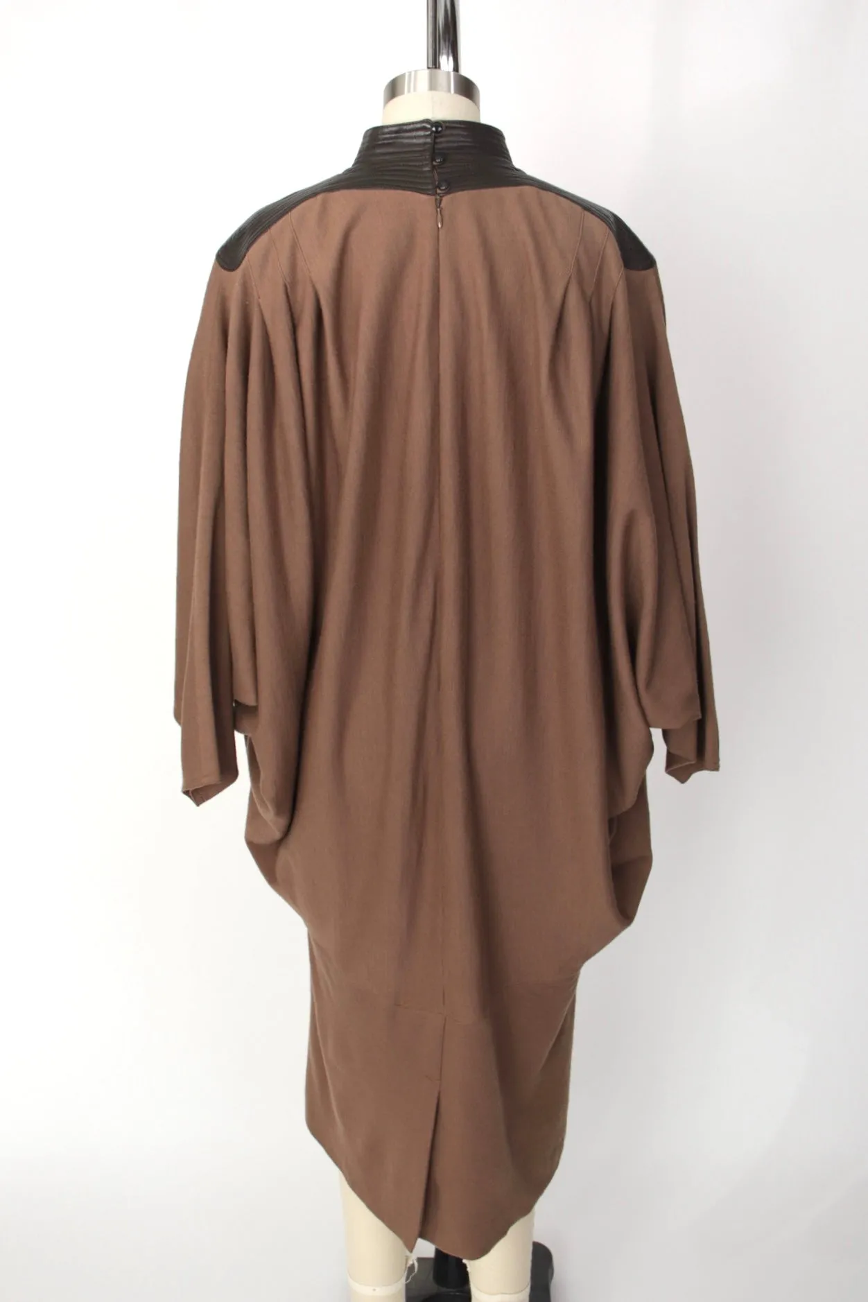 1980s Wool & Leather Batwing Dress