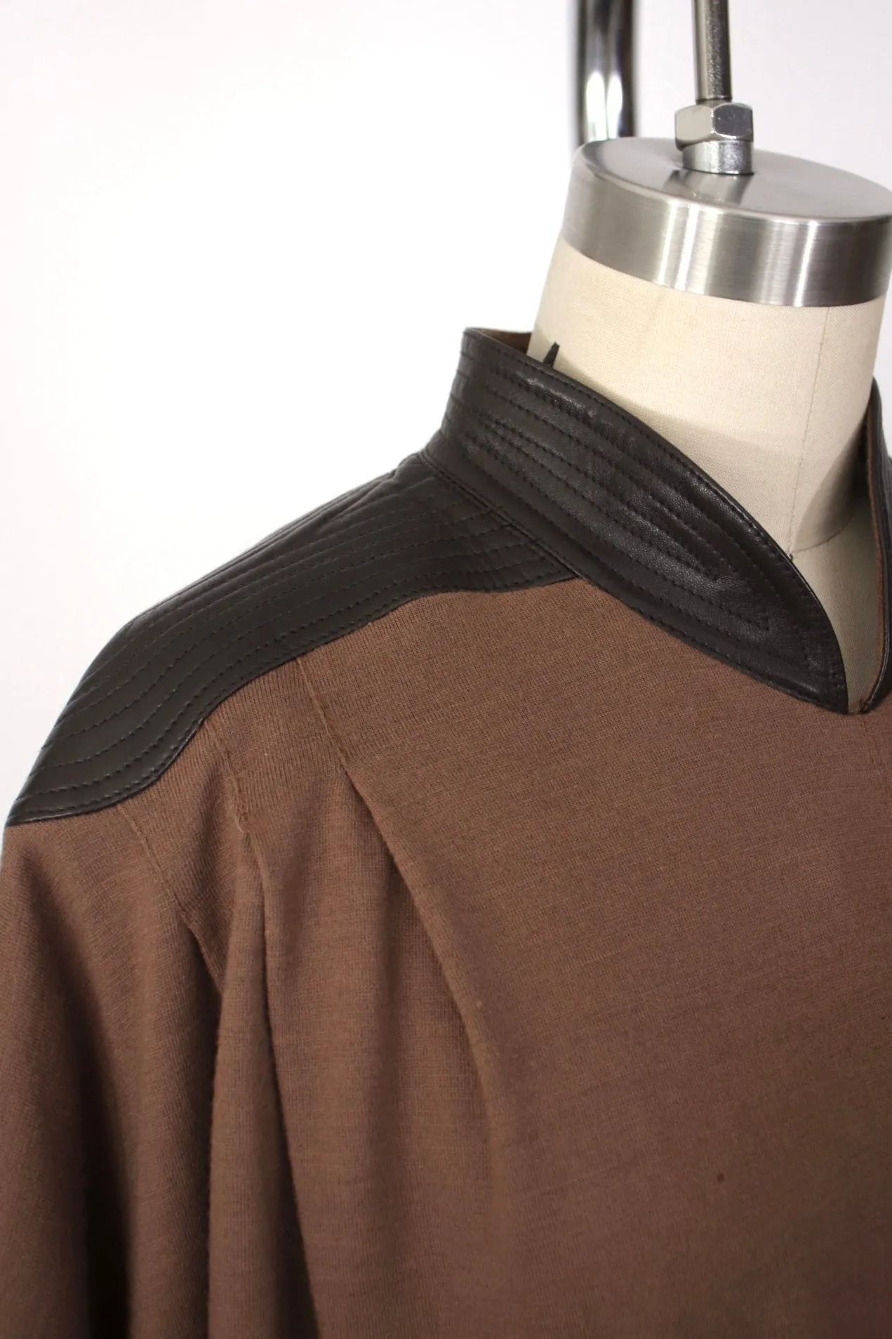 1980s Wool & Leather Batwing Dress