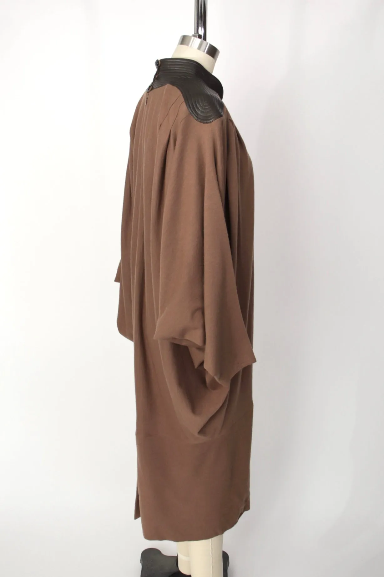 1980s Wool & Leather Batwing Dress