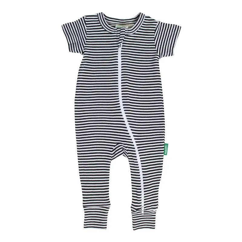 2-Way Zip Romper - Stripes Black