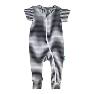 2-Way Zip Romper - Stripes Black