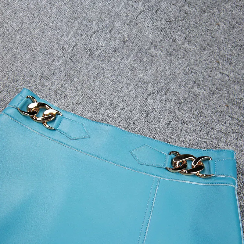 2022 New Leather Skirt Women Simple Versatile Commuter Metal Decoration Skirt Leather Sheepskin Short Dress 2022 Autumn Winter TF4791
