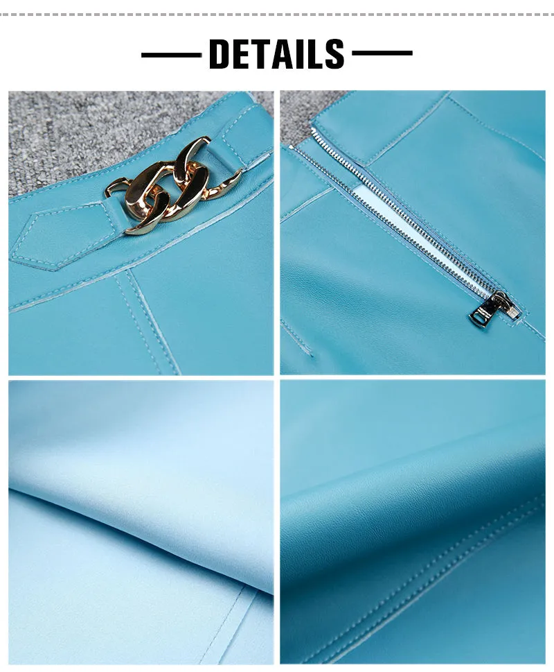 2022 New Leather Skirt Women Simple Versatile Commuter Metal Decoration Skirt Leather Sheepskin Short Dress 2022 Autumn Winter TF4791