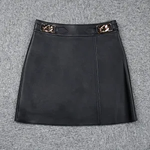 2022 New Leather Skirt Women Simple Versatile Commuter Metal Decoration Skirt Leather Sheepskin Short Dress 2022 Autumn Winter TF4791
