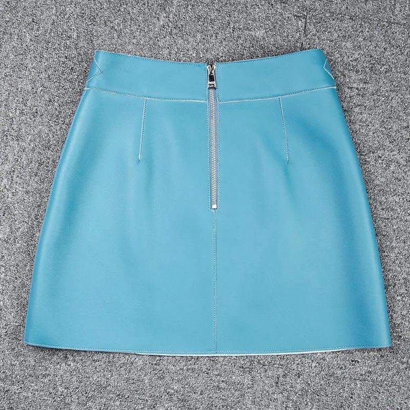 2022 New Leather Skirt Women Simple Versatile Commuter Metal Decoration Skirt Leather Sheepskin Short Dress 2022 Autumn Winter TF4791