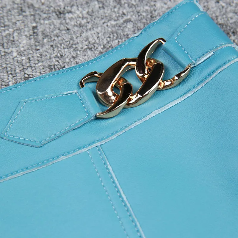 2022 New Leather Skirt Women Simple Versatile Commuter Metal Decoration Skirt Leather Sheepskin Short Dress 2022 Autumn Winter TF4791