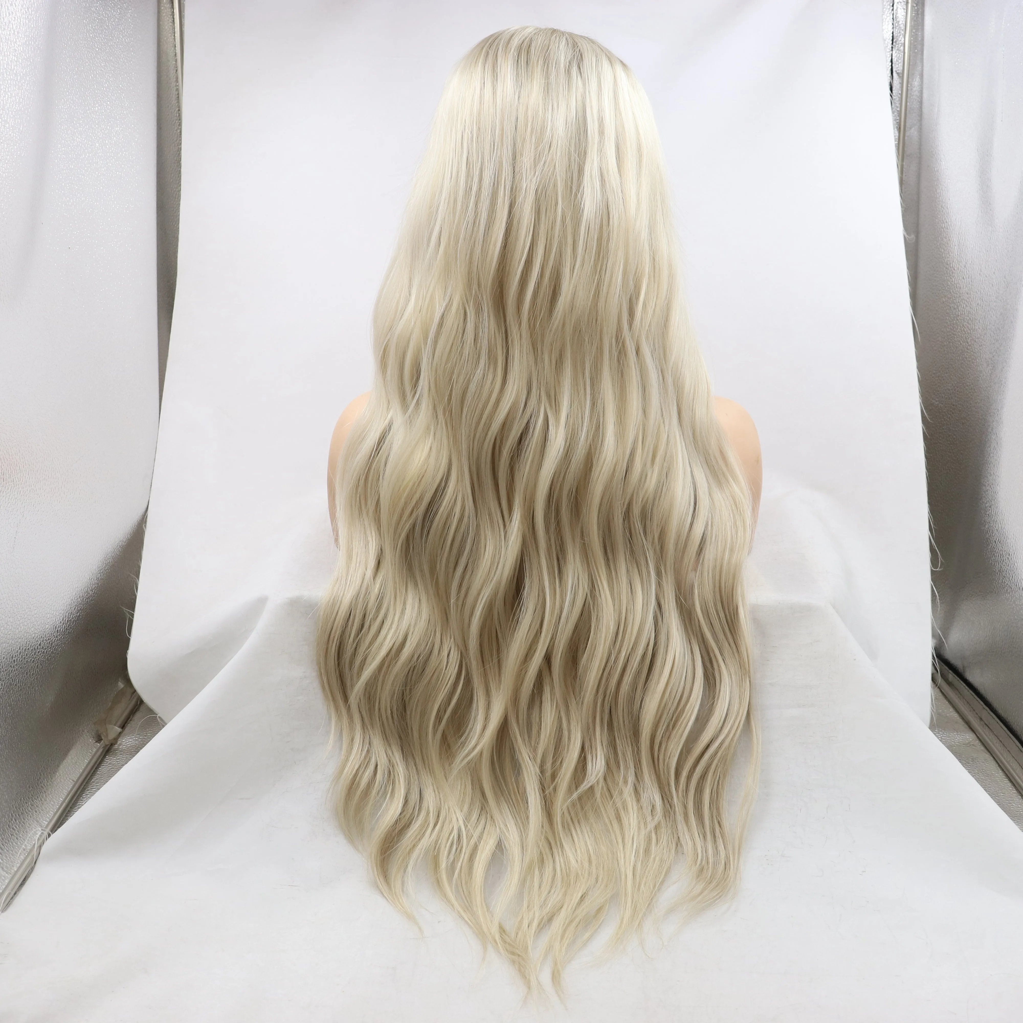 24" Natural Light Blonde Wavy Synthetic Front Lace Wigs