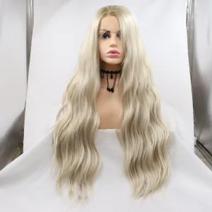 24" Natural Light Blonde Wavy Synthetic Front Lace Wigs