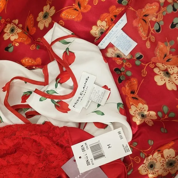 3 Nightgowns Sleeveless Red Chemise Short Roses Butterflies Lace Sexy Feminine M