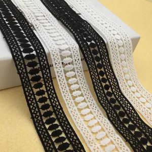 4cm Black White Milk Fiber Embroidered Lace Trim 15 Yards