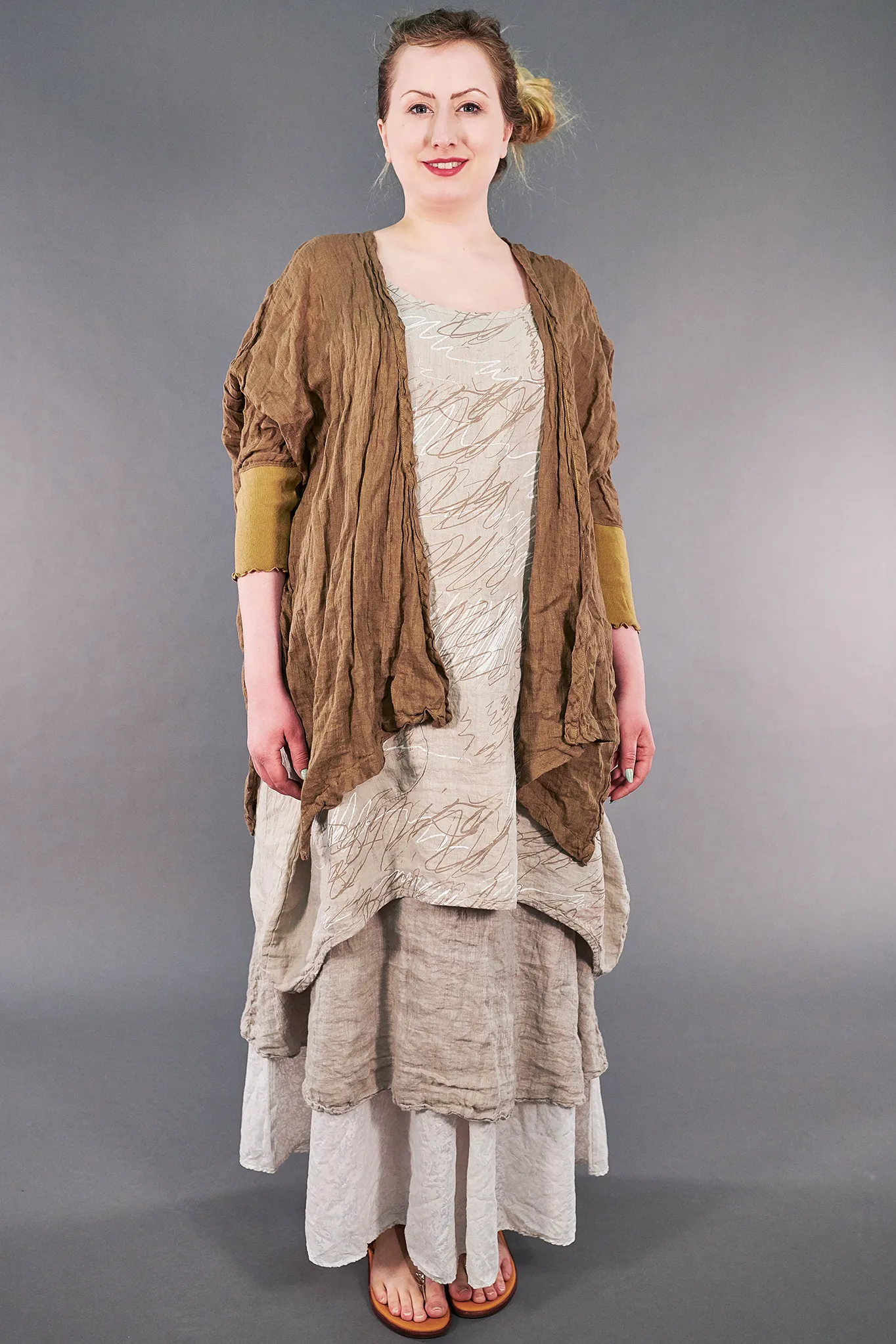 5253-Linen Crinkle Swing Cardi Coyote-U