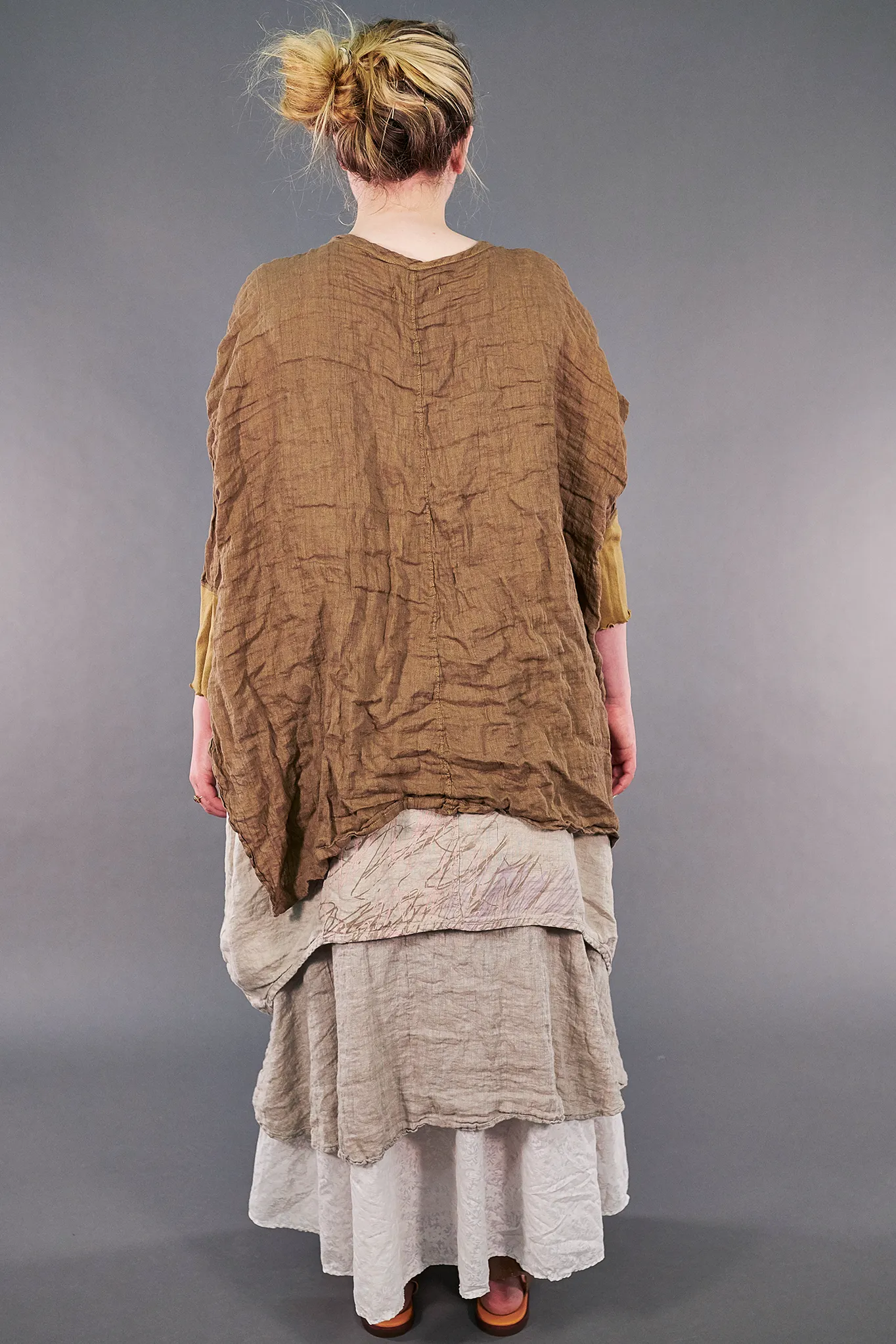 5253-Linen Crinkle Swing Cardi Coyote-U