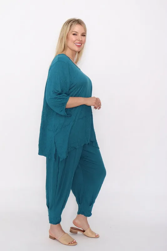 7986 Teal Crinkle Cotton Square Top & 7718 Comfy pants