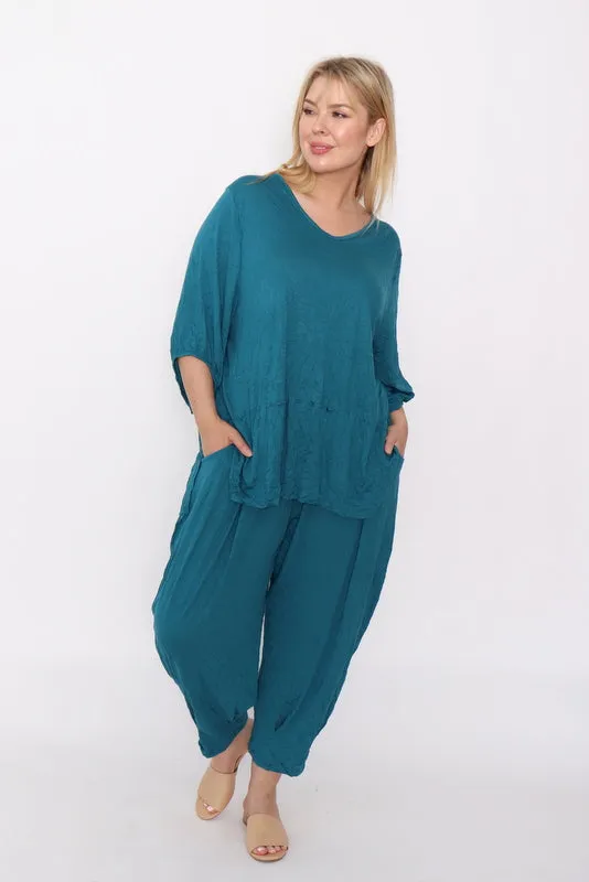 7986 Teal Crinkle Cotton Square Top & 7718 Comfy pants