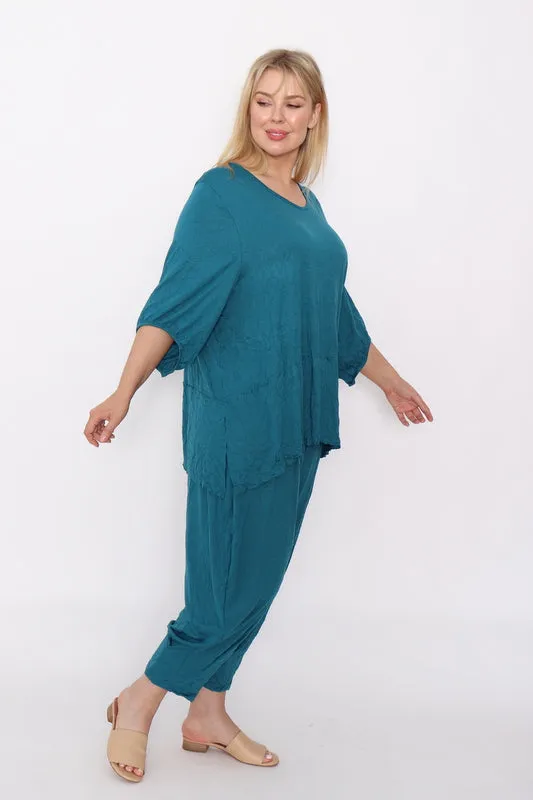 7986 Teal Crinkle Cotton Square Top & 7718 Comfy pants