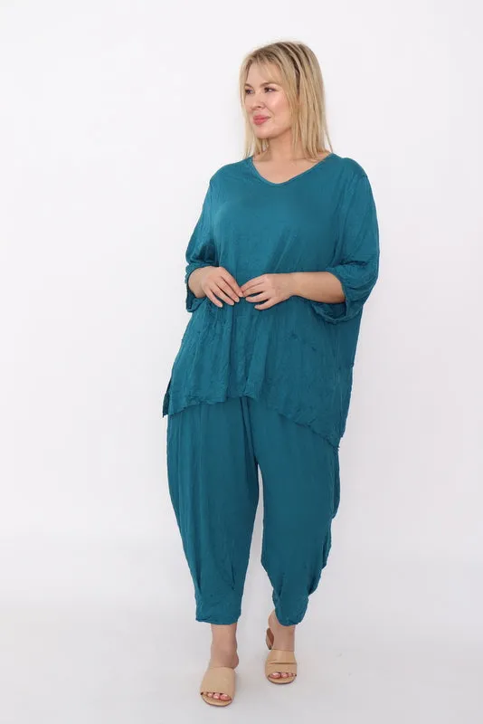 7986 Teal Crinkle Cotton Square Top & 7718 Comfy pants