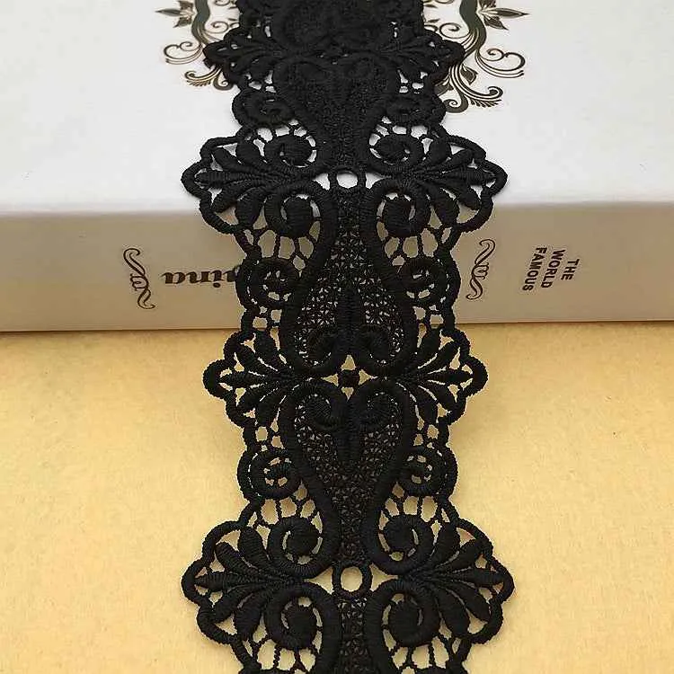 8cm White Black Milk Silk Water-Soluble Embroidered Lace Trim 15 Yards