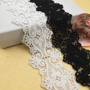 8cm White Black Milk Silk Water-Soluble Embroidered Lace Trim 15 Yards