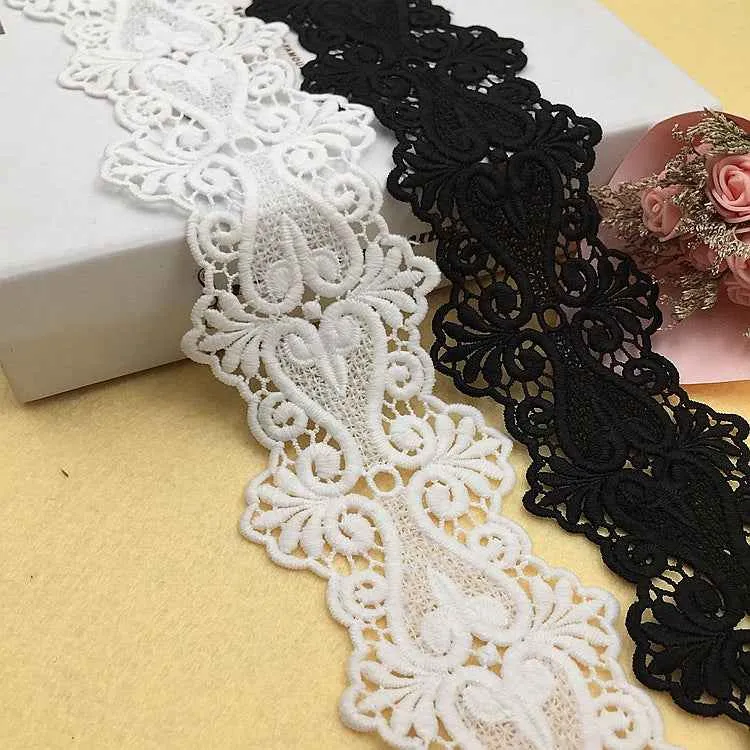 8cm White Black Milk Silk Water-Soluble Embroidered Lace Trim 15 Yards