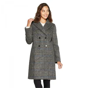 A New Day Women's Plaid Double Breasted Long Wool Coat