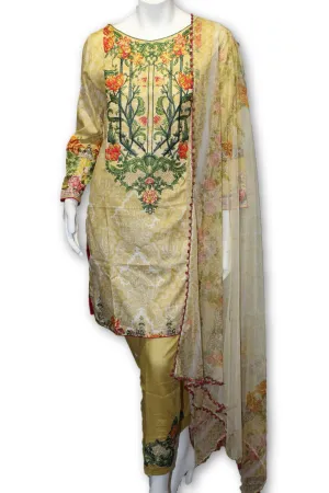 A35 Pakistani Indian Fine Design 3 Pcs Embroidered  Lawn Suit