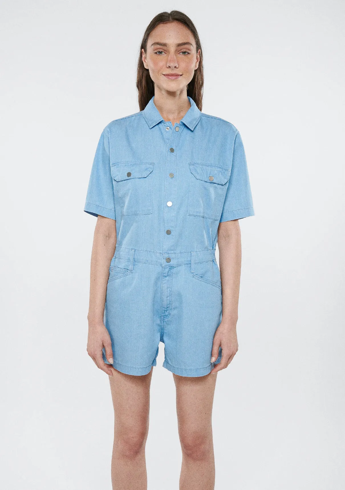 ABBEY Bleached Denim Jean Jumpsuit
