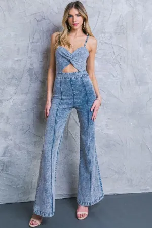 ACID WASH CENTER OPENING DENIM JUMPSUIT