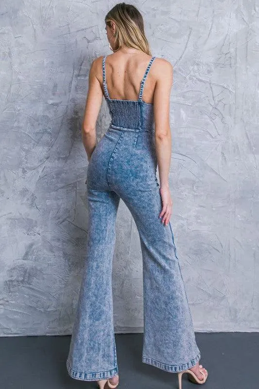 ACID WASH CENTER OPENING DENIM JUMPSUIT