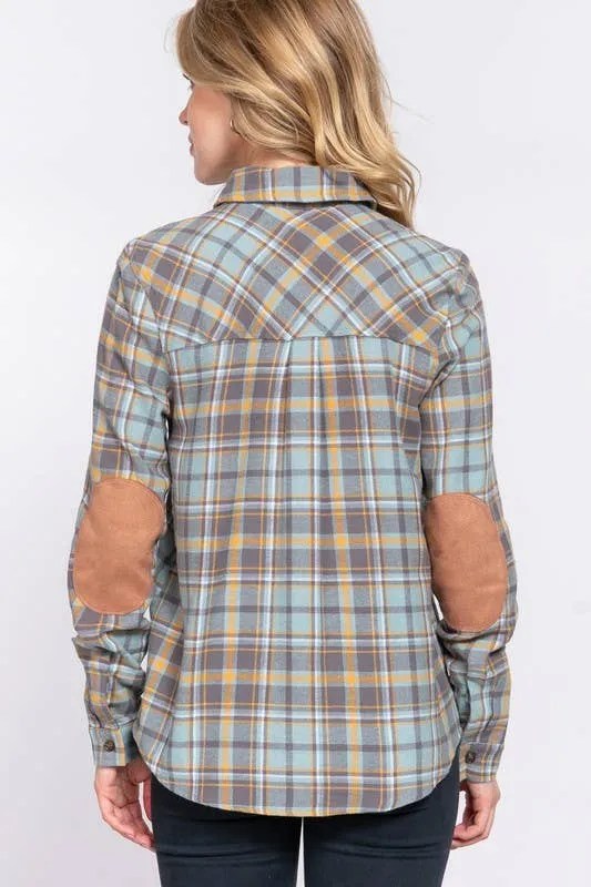 Active Basic Long Sleeve With Suede Patch Shirt