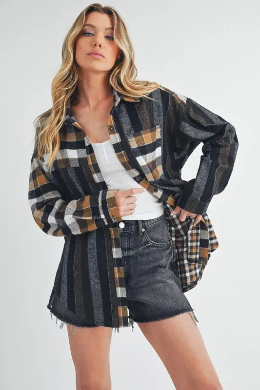 Aem Co Curved Hem Plaid Button Up Shirt