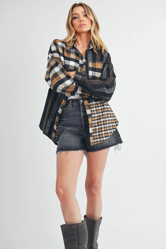 Aem Co Curved Hem Plaid Button Up Shirt