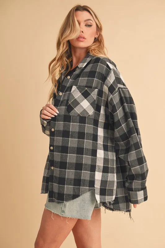 Aemi   Co Frayed Hem Plaid Button Up Flannel Shirt