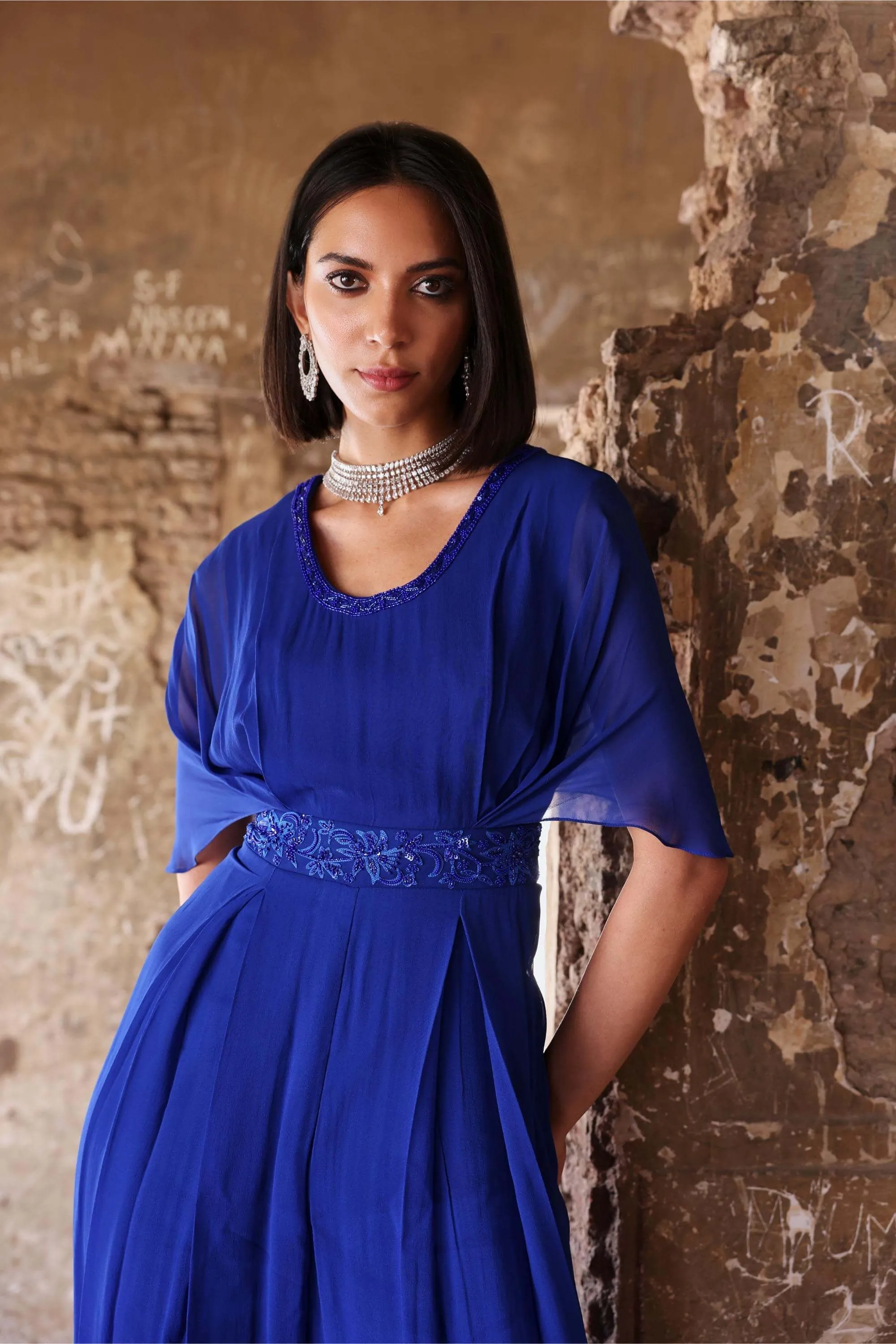 Alessia electric blue pleated jumpsuit