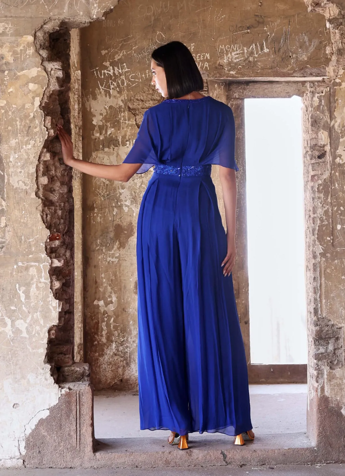 Alessia electric blue pleated jumpsuit