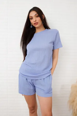 ALESSIA Textured Crepe Top & Shorts Co-ord (Periwinkle Blue)