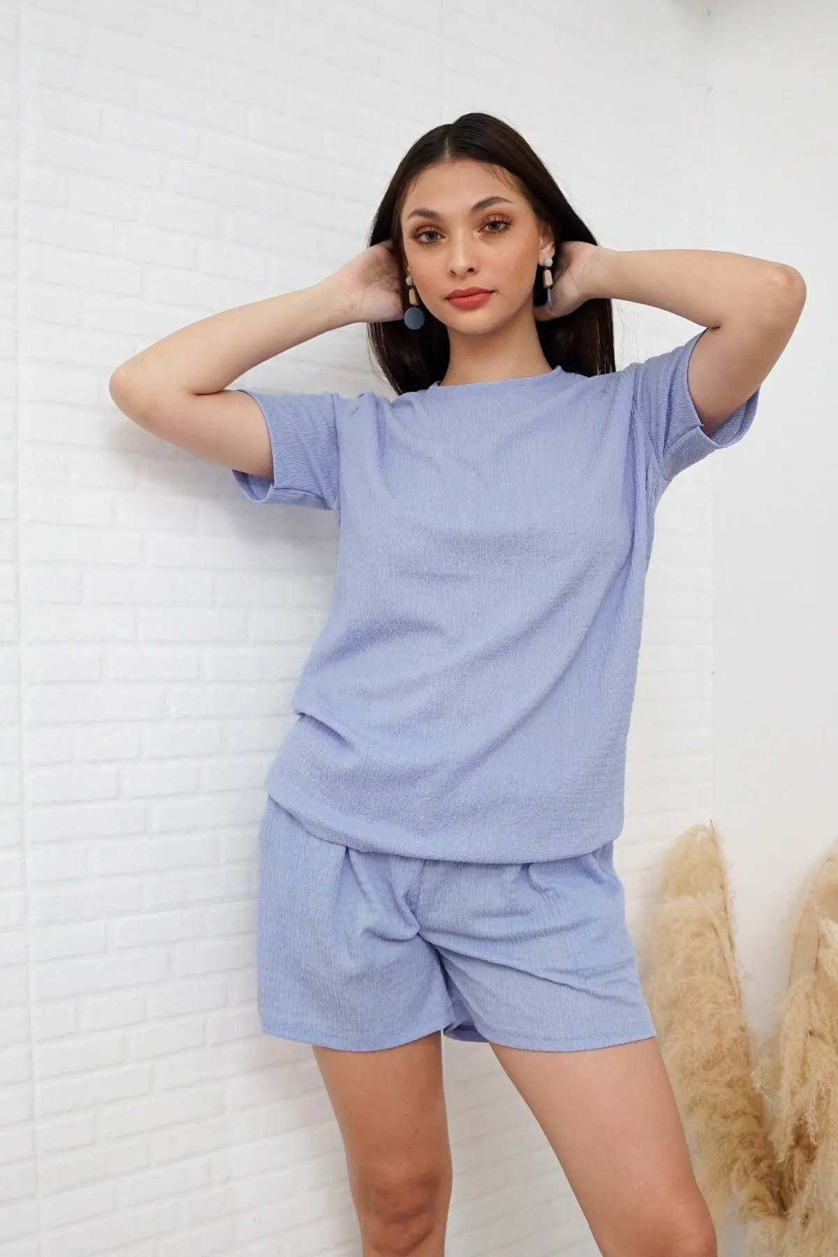 ALESSIA Textured Crepe Top & Shorts Co-ord (Periwinkle Blue)