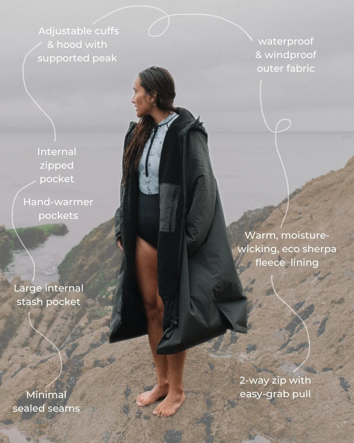 All Weather Sherpa Changing Robe - Fossil Grey
